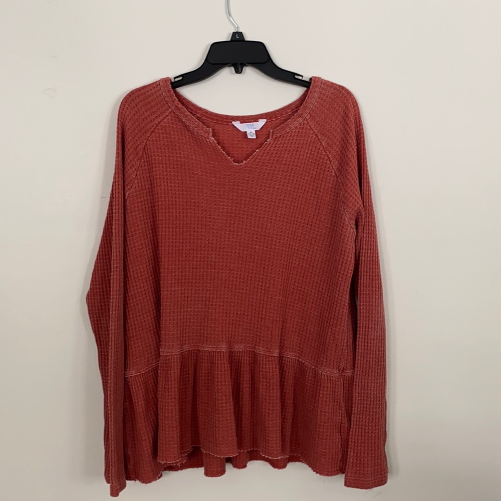 Rust Orange Waffle Top